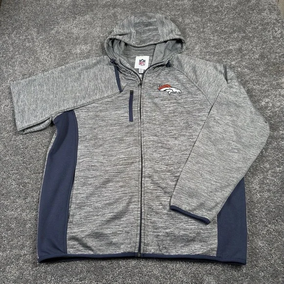 Denver Broncos Hoodie Jacket Men's XL Gray NFL Football Full Zip ***READ*** - Picture 2 of 9